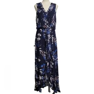 2 Three 4 Summer Floral Blue Maxi Dress Size L in Excellent Condition